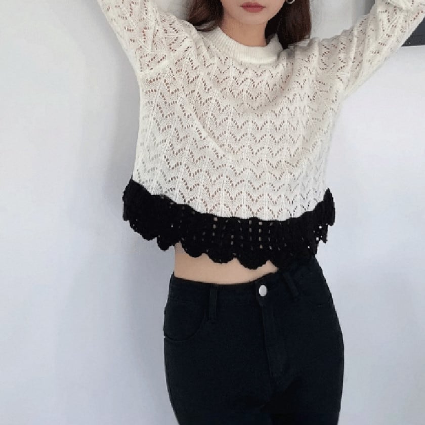 Bicolor crochet scalloped knit A1667 | arSelects
