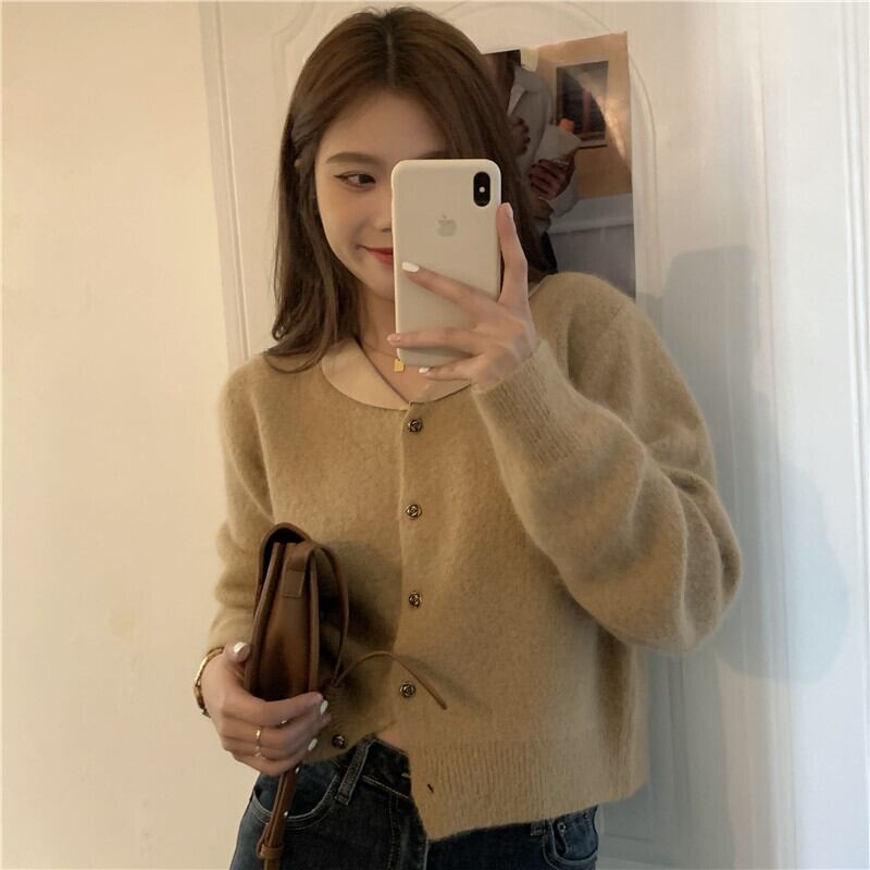 セーター カーディガンジャケット オータムウィンタースタンダードルーズショートニットトップス レトロ 秋物 冬物 モンロー5720704747