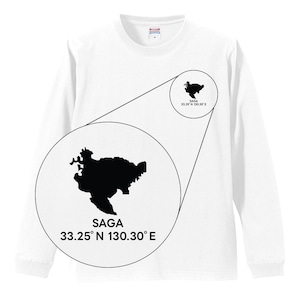 《佐賀》 緯度経度ミニマルロングスリーブTシャツ|地図×地名×ワンポイントデザイン