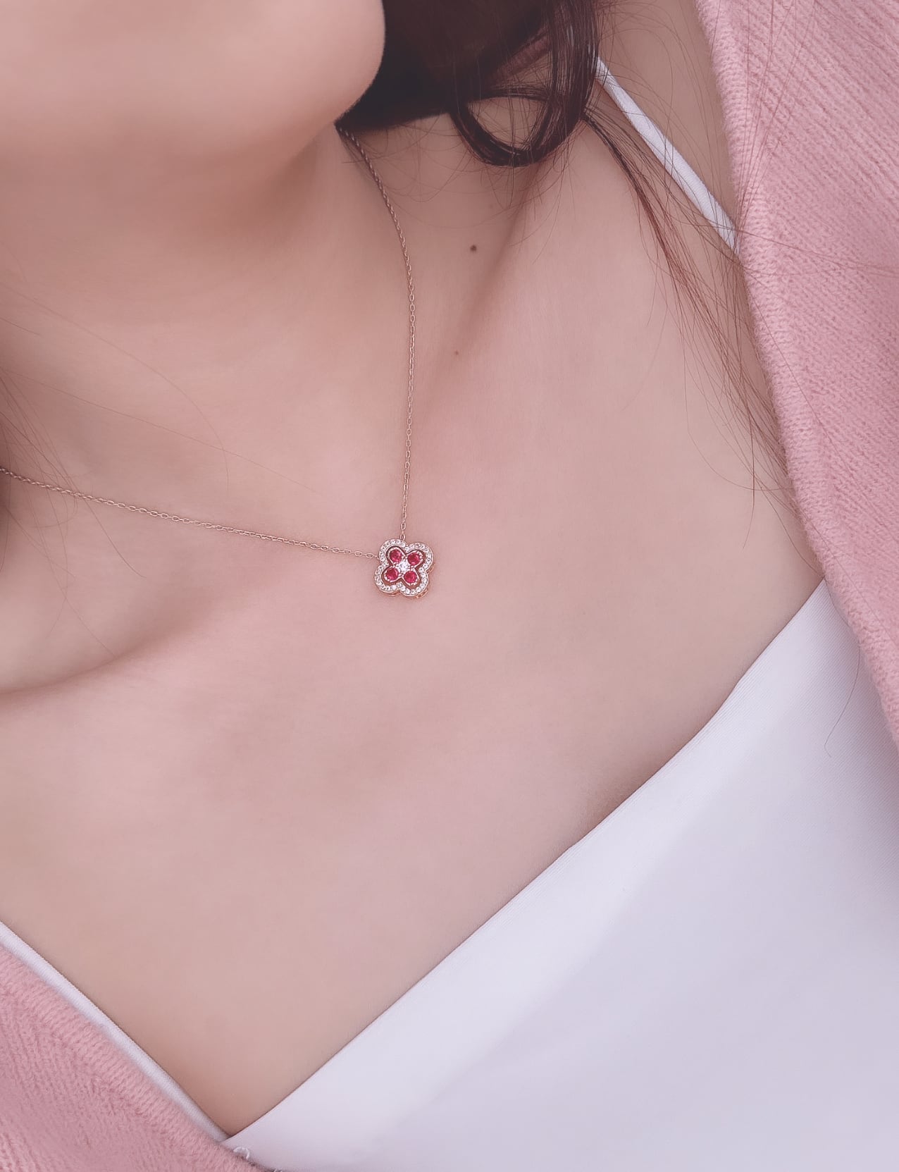 clover flower necklace RED [240] | SASSY ANGEL