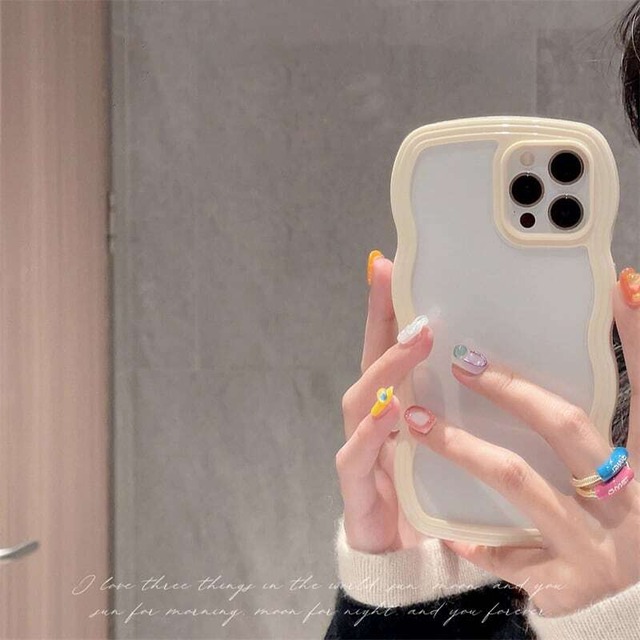 iPhoneケース iPhone13 iPhone12 クリアケース 透明 ウェーブ 波 シンプル 韓国 おしゃれ パステルカラー 2195