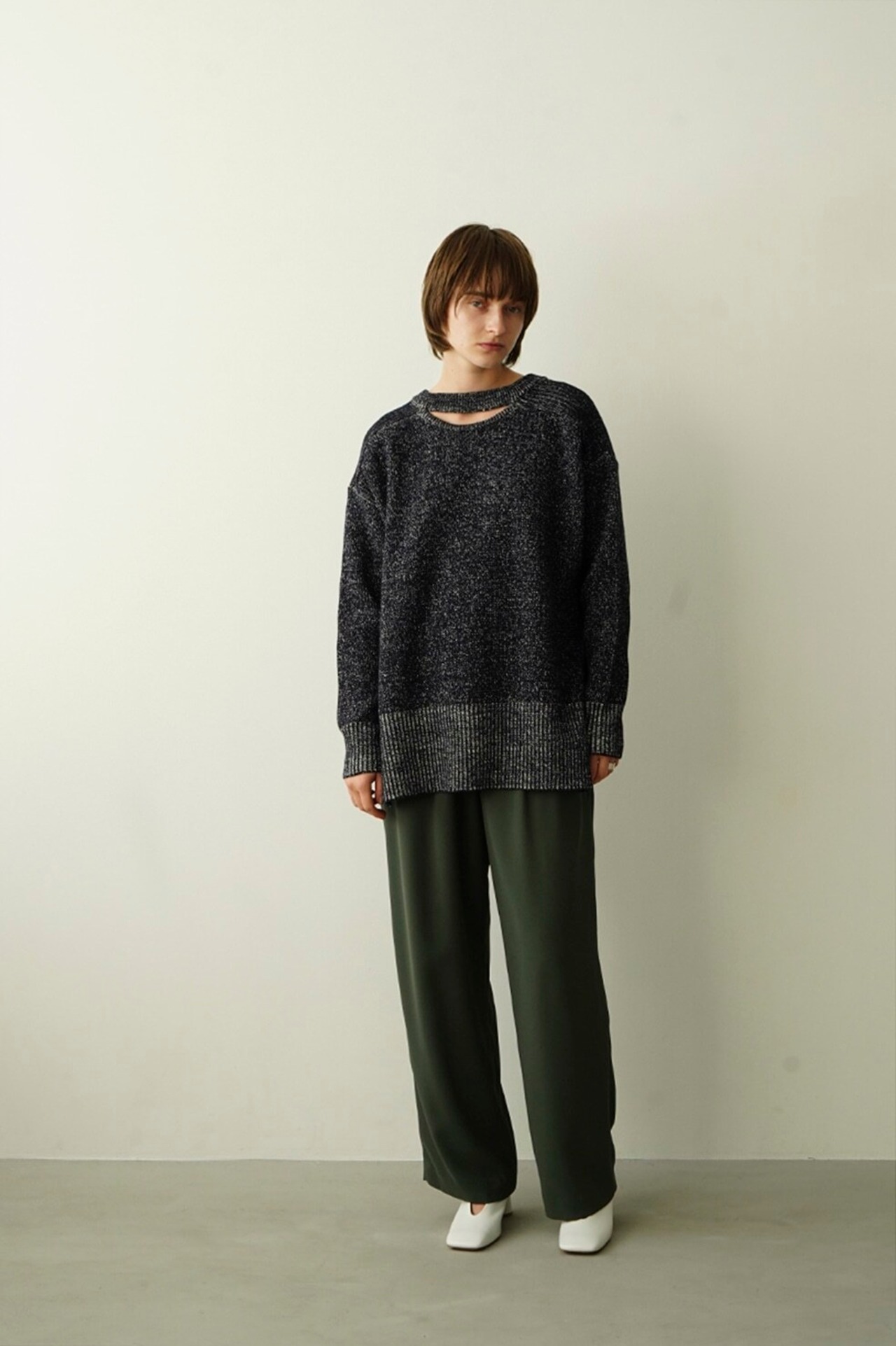 CLANE クラネ　W FACE CUT NECK WIDE KNIT TOPS