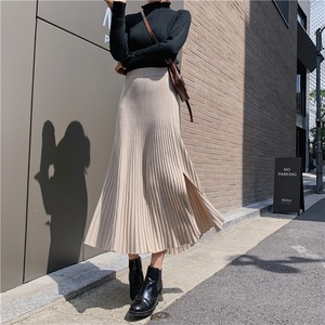 【送料無料】レディース ニット スカート プリーツ ロング丈 Ａライン スリット入り 大人可愛い ママコーデ ママファッション 韓国 オルチャンファッション 人気 トレンド 新作 20代 30代 40代 きれいめ レトロ シンプル 無地 定番 お出かけ デート おしゃれ 通勤 通学 オフィス OL デイリー 普段着 ラフ カジュアル フェミニン シック ゆったり 体型カバー 着痩せ 着回し インスタ映え 秋 冬 春 CO1598