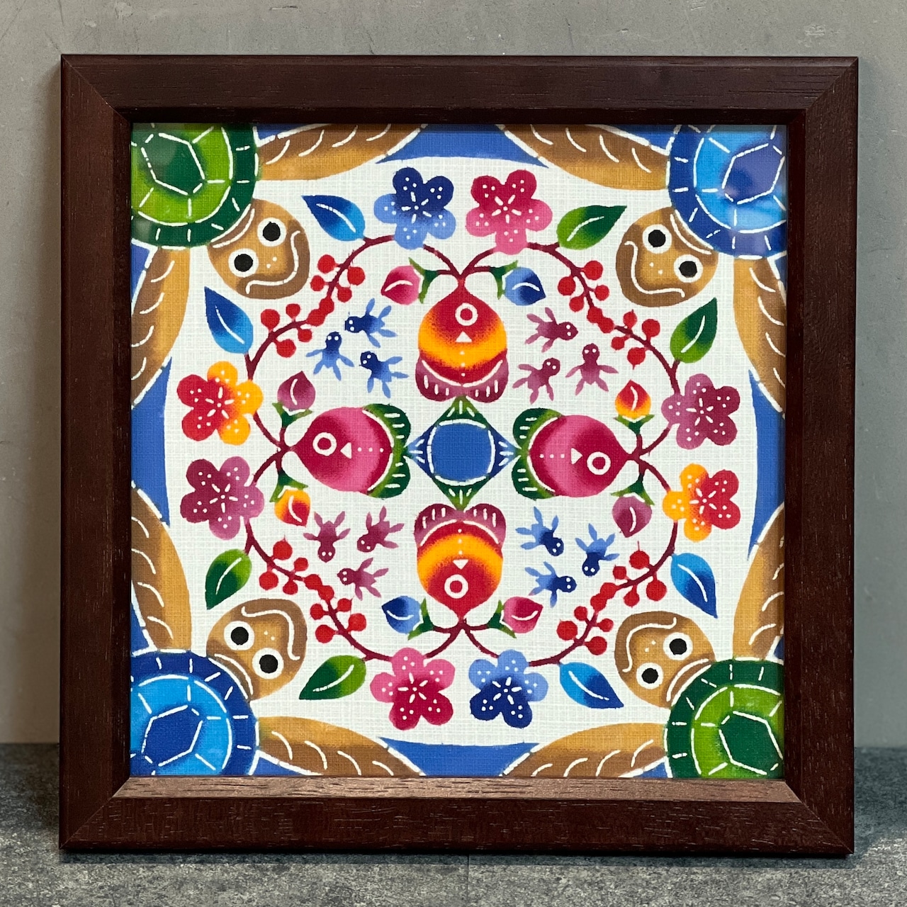 中西敏也 紅型額装 20×20