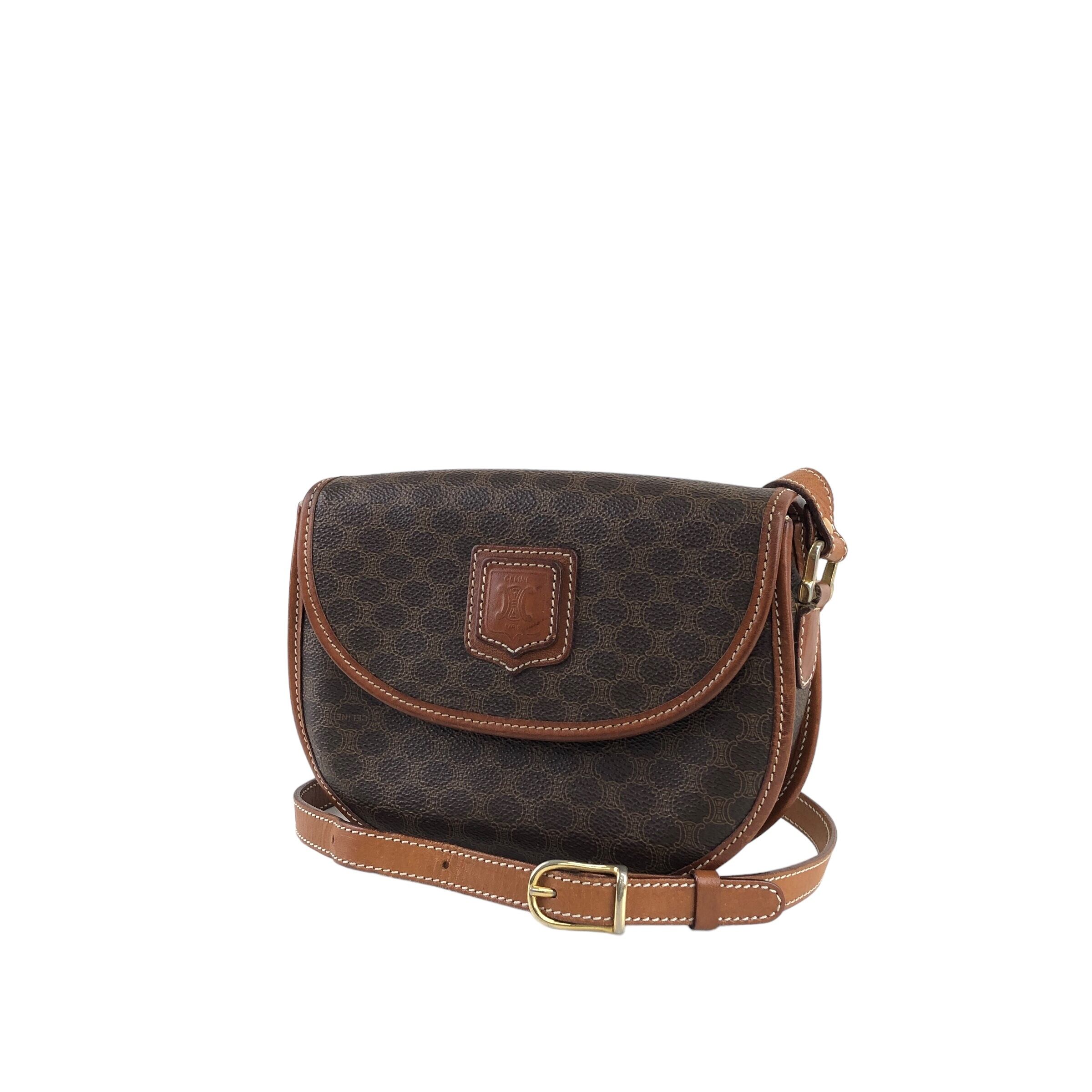 セリーヌ  ショルダーバッグ ブラウン  CELINE PVC×レザー　 ブラゾンロゴ CELINE セリーヌ ショルダーバッグ ブラウン ブラゾン型押し PVCレザー