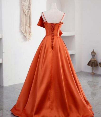 美品！ カラードレス パーティードレス バックレス オレンジ リボン 2  