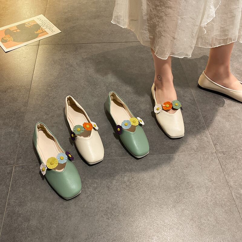 シングルシューズ女性2020年春と夏の新しい1ペダルの女性の靴ネット赤フラットピース靴野生の浅い口正方形おばあちゃんの靴 部族の婦人靴9197529