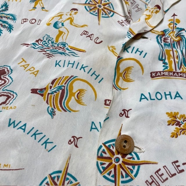 50's 50s PIKAKI ハワイアンシャツ 竹ボタン アロハシャツ 50's 50s PIKAKI ハワイアンシャツ 竹ボタン アロハシャツ