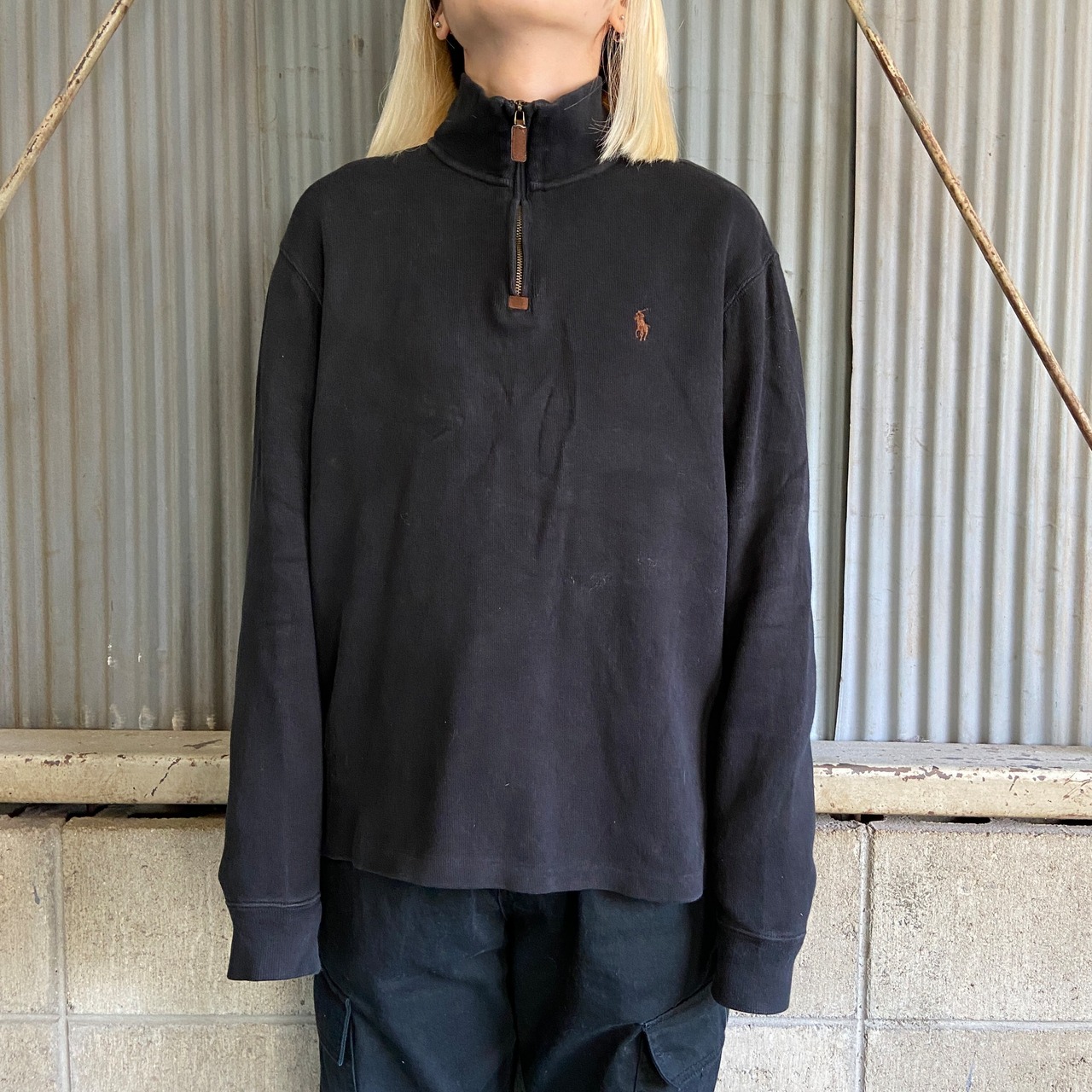 ポロ ラルフローレン ハーフジップ リブスウェット メンズS 古着 Polo 