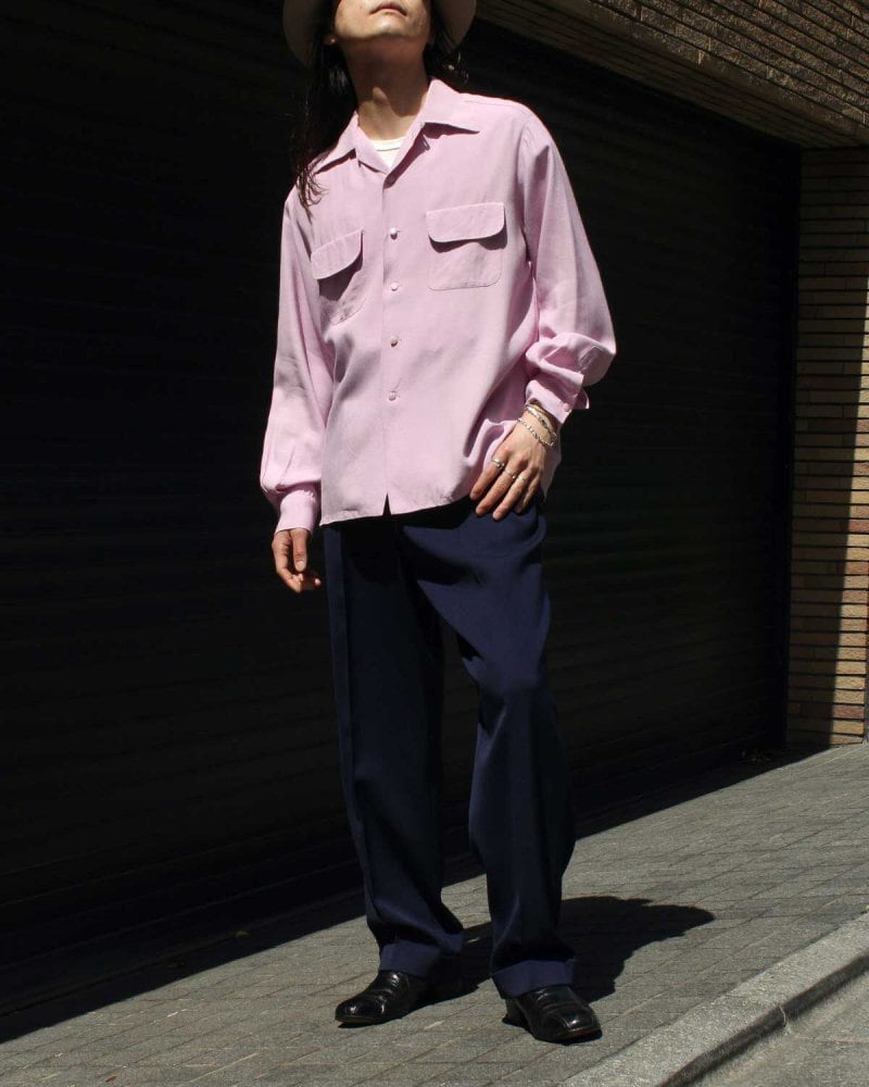 トップス 50s \"A COHAMA\" ItalianCollar Rayon Shirt NOS Vintage L/S Loop Collar Rayon Shirt [The Empolium x