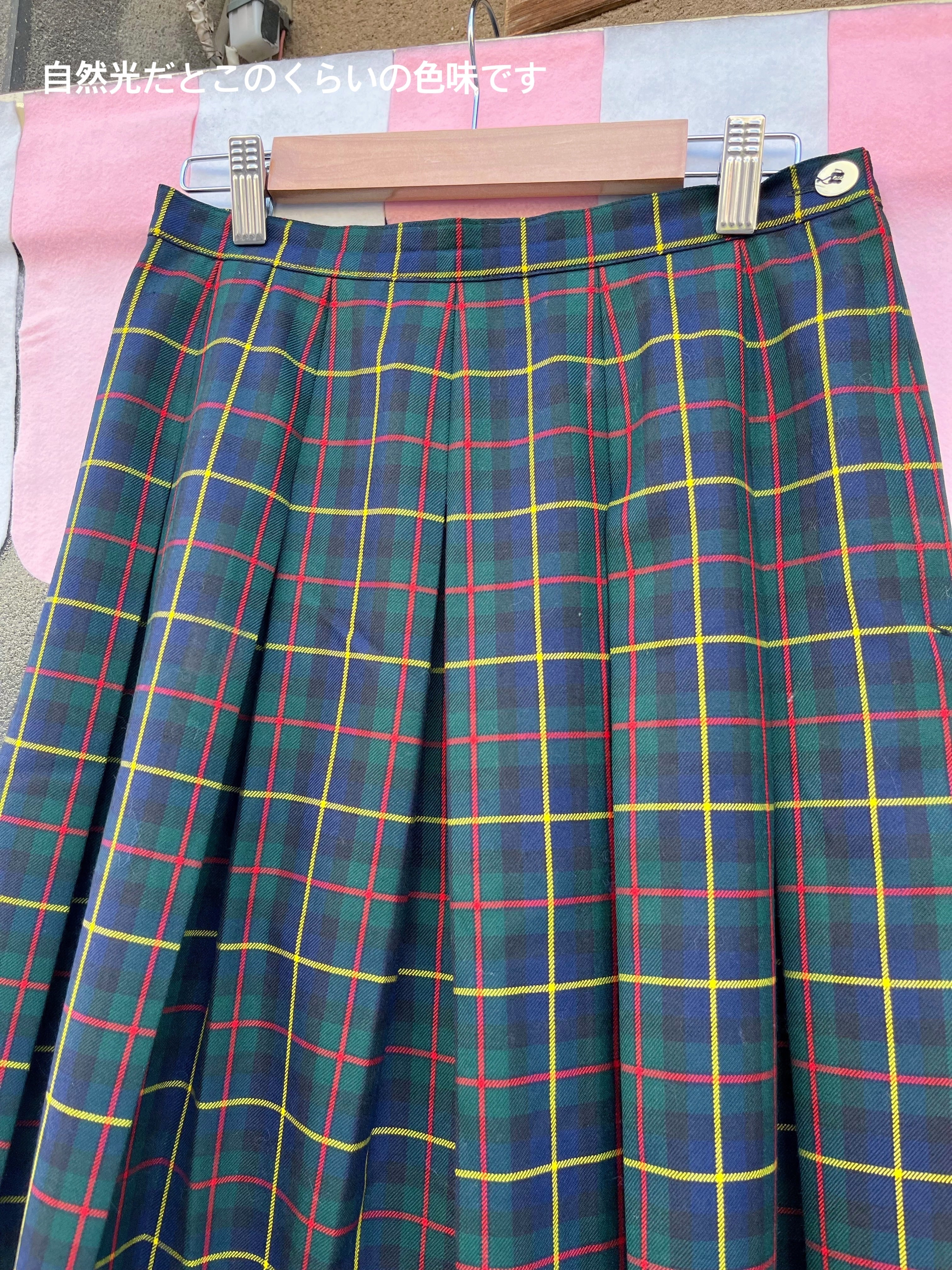 green check gold button skirt