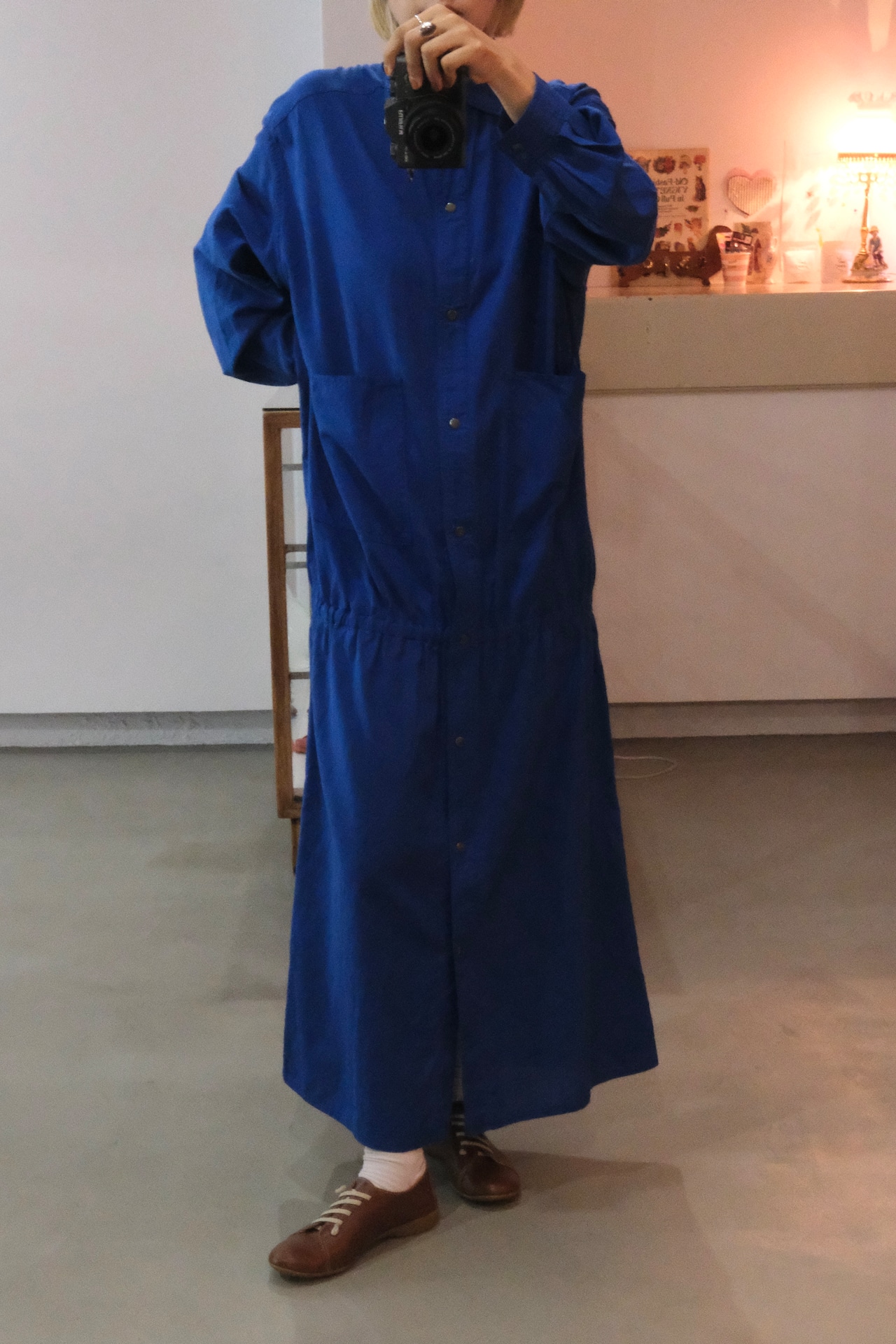Vuokko cobalt blue cotton snap button shirt dress