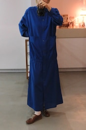 Vuokko cobalt blue cotton snap button shirt dress