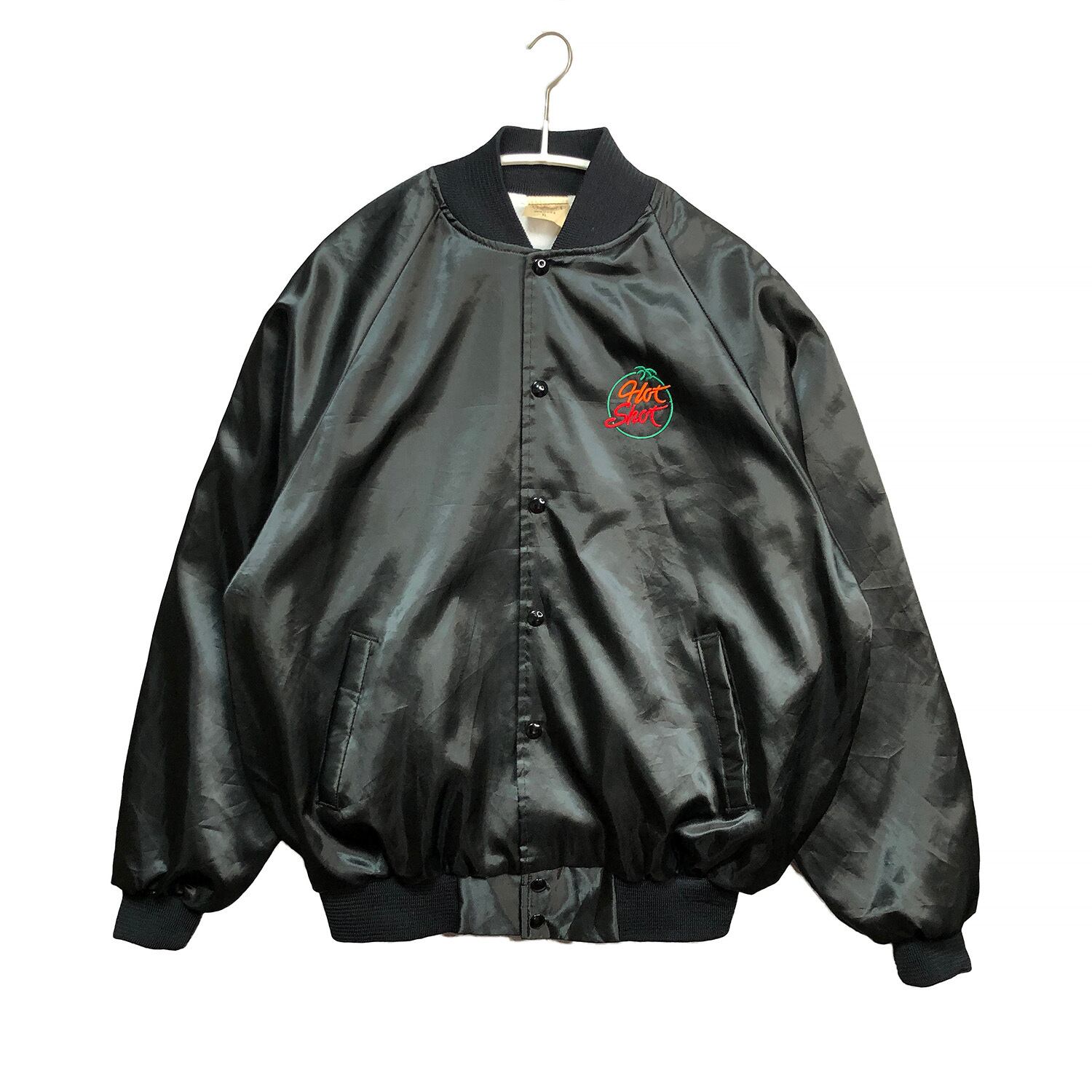90S USA製 ヴィンテージ AUBURN HOT SHOT 刺繍ロゴ ナイロンジャケット ブルゾン メンズXL ブラック 古着