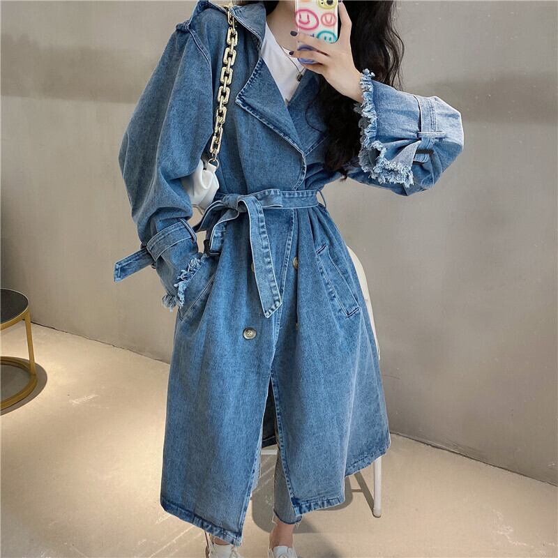 レトロデニムスモールウインドブレーカーレディースミドル丈スタイルジャケット2020年秋新作ルーズコートトップス ドラファッションホール81161199494