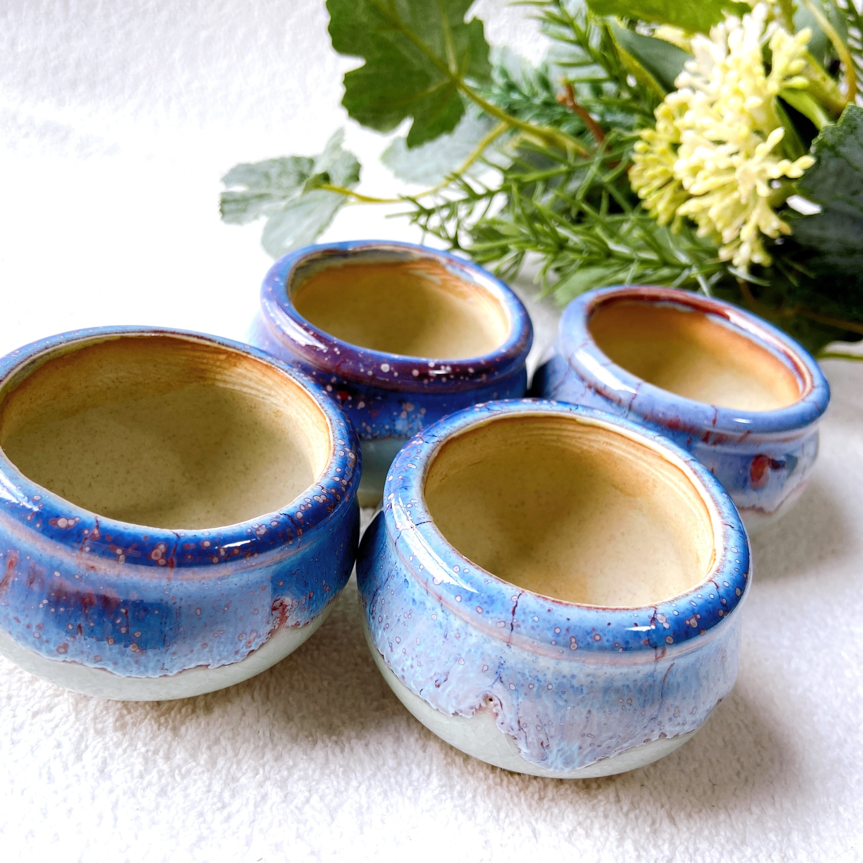 当店1大人気！ アソート4色の陶器製植木鉢 4点セット】 多肉植物・小品