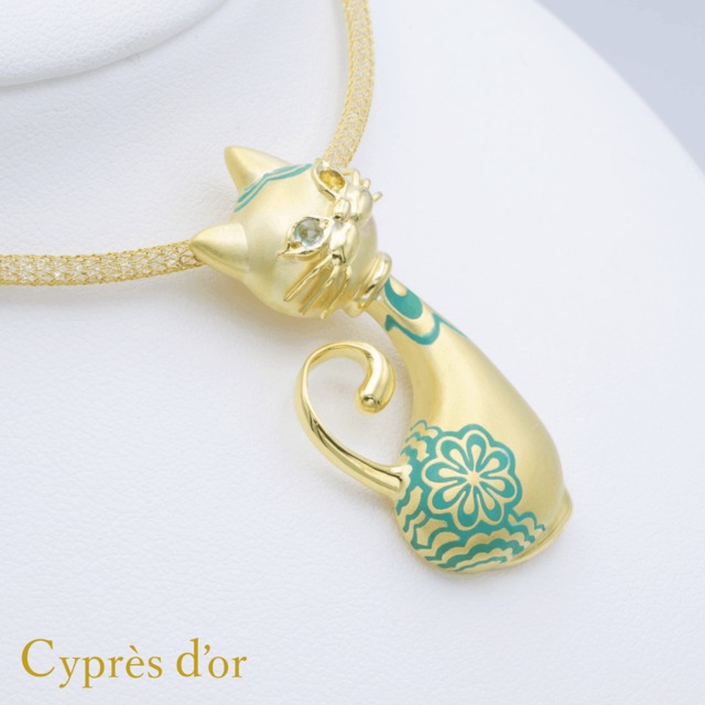 ※オーダー品【MONA LISA CAT】シルバー 金メッキ キャットジュエリー 猫ジュエリー モナリザキャット オッドアイ シルバーペンダント ネックレス silver ブルートパーズ シトリン 宝石 樹脂加工 普段使い お洒落