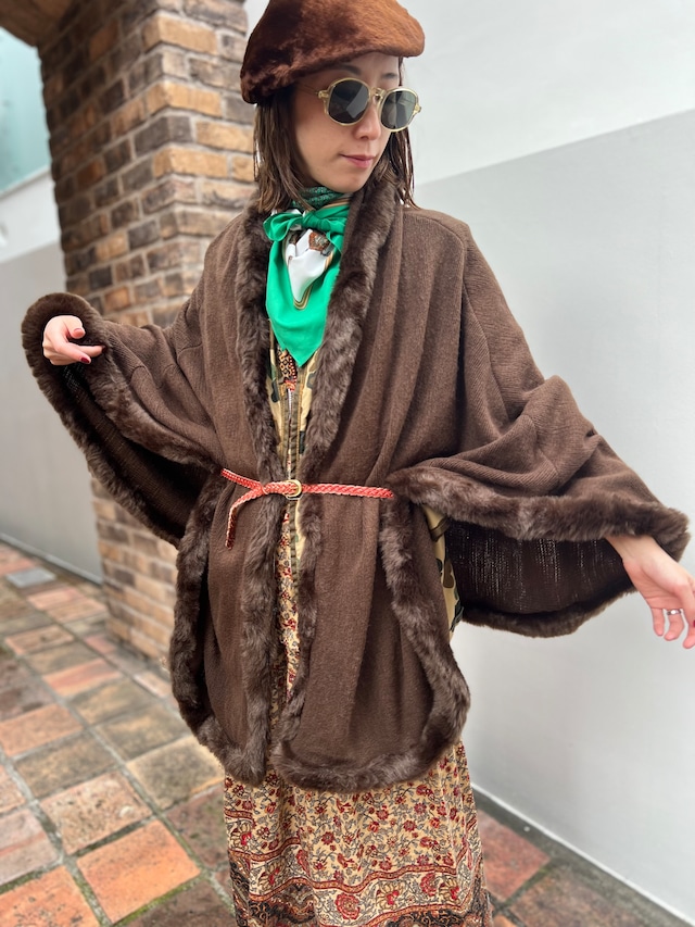 Vintage dark chocolate color knit shawl ( ヴィンテージ ダーク チョコレート カラー ニット ショール )