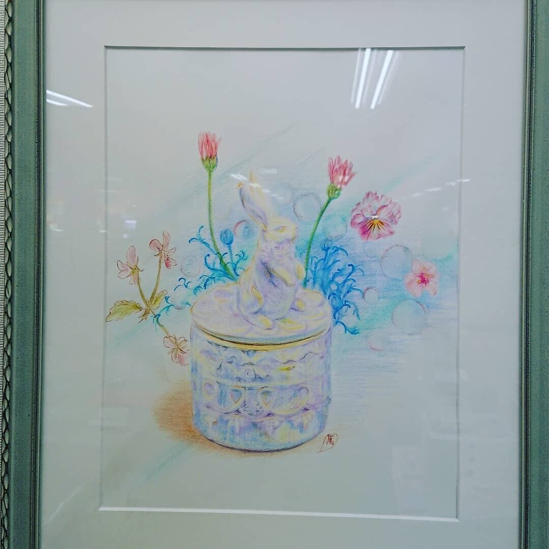 春を待つうさぎ』水彩色鉛筆画