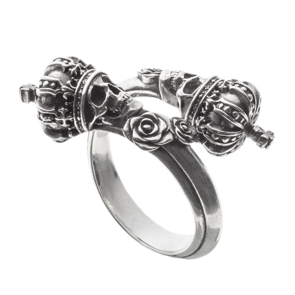 ツインスカルクラウンリング 指輪 AKR0079 Twin Skull Crown Ring