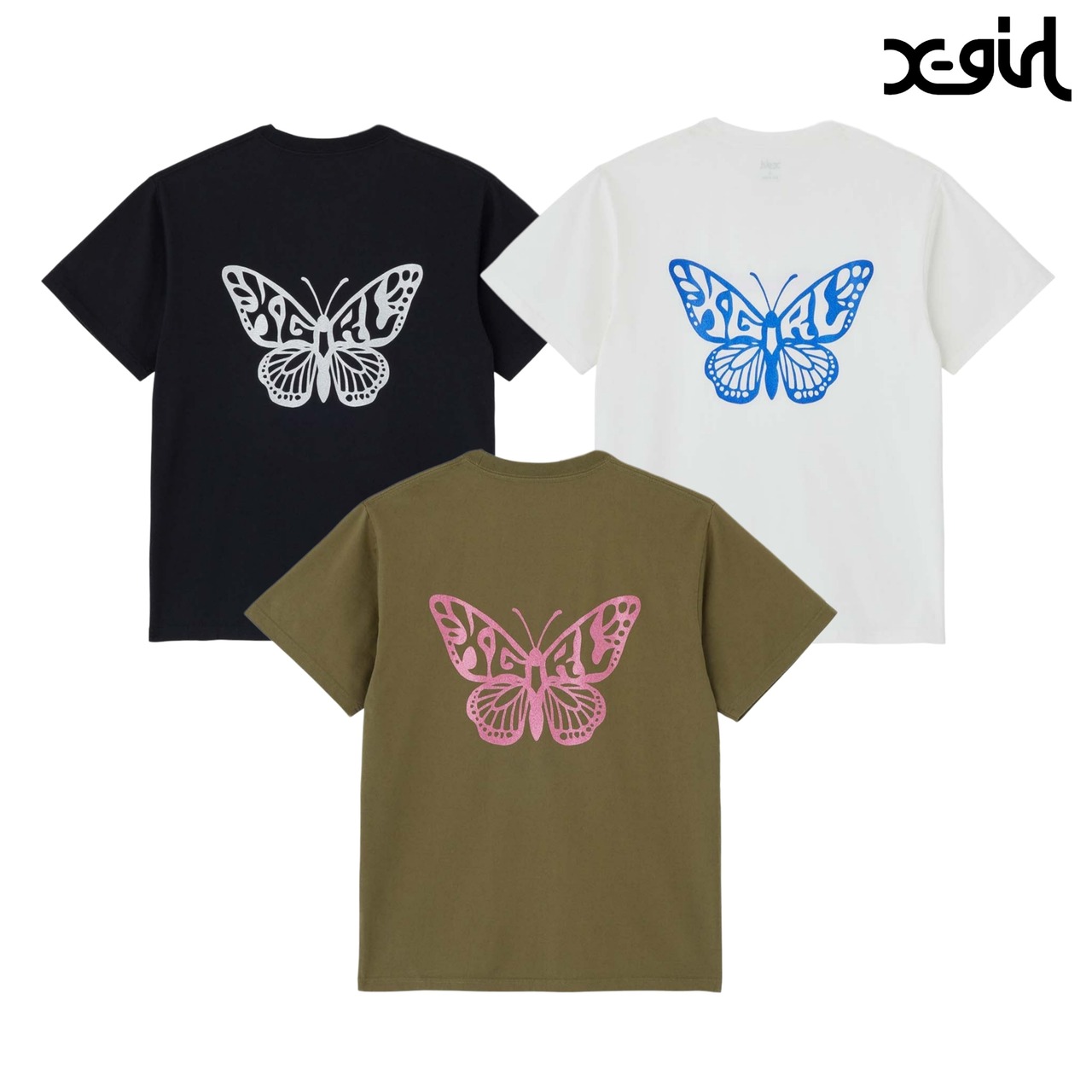 【X-girl】GLITTER BUTTERFLY LOGO S/S TEE【エックスガール】