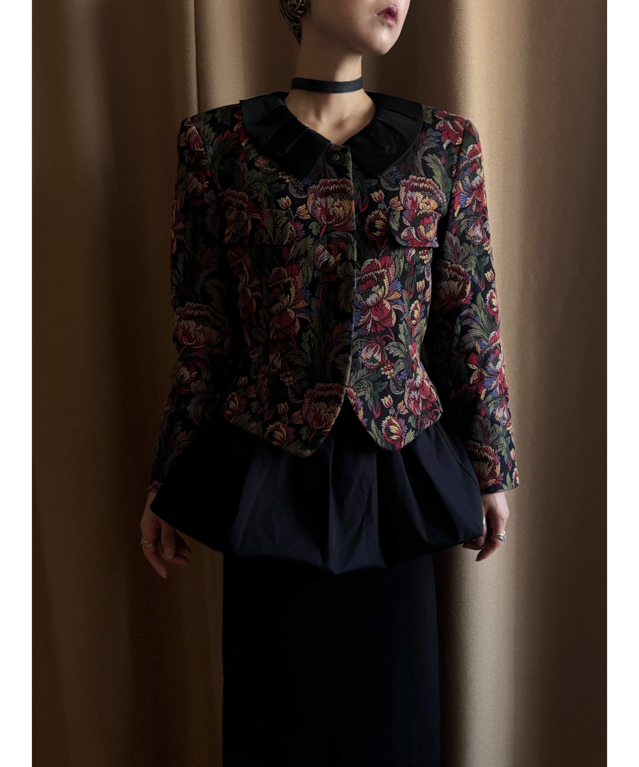 floral jacquard 2way collar jacket-5010-10