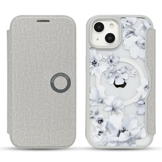 【 MERCURYDUO 正規品 】 iPhone 15 対応 ケース 「 MagSafe対応 薄型手帳ケース 」 マーキュリーデュオ アイフォン15用 iPhone 15用 アイフォン14用 iPhone14 iPhone13 兼用 スマホケース (ペールグレー)