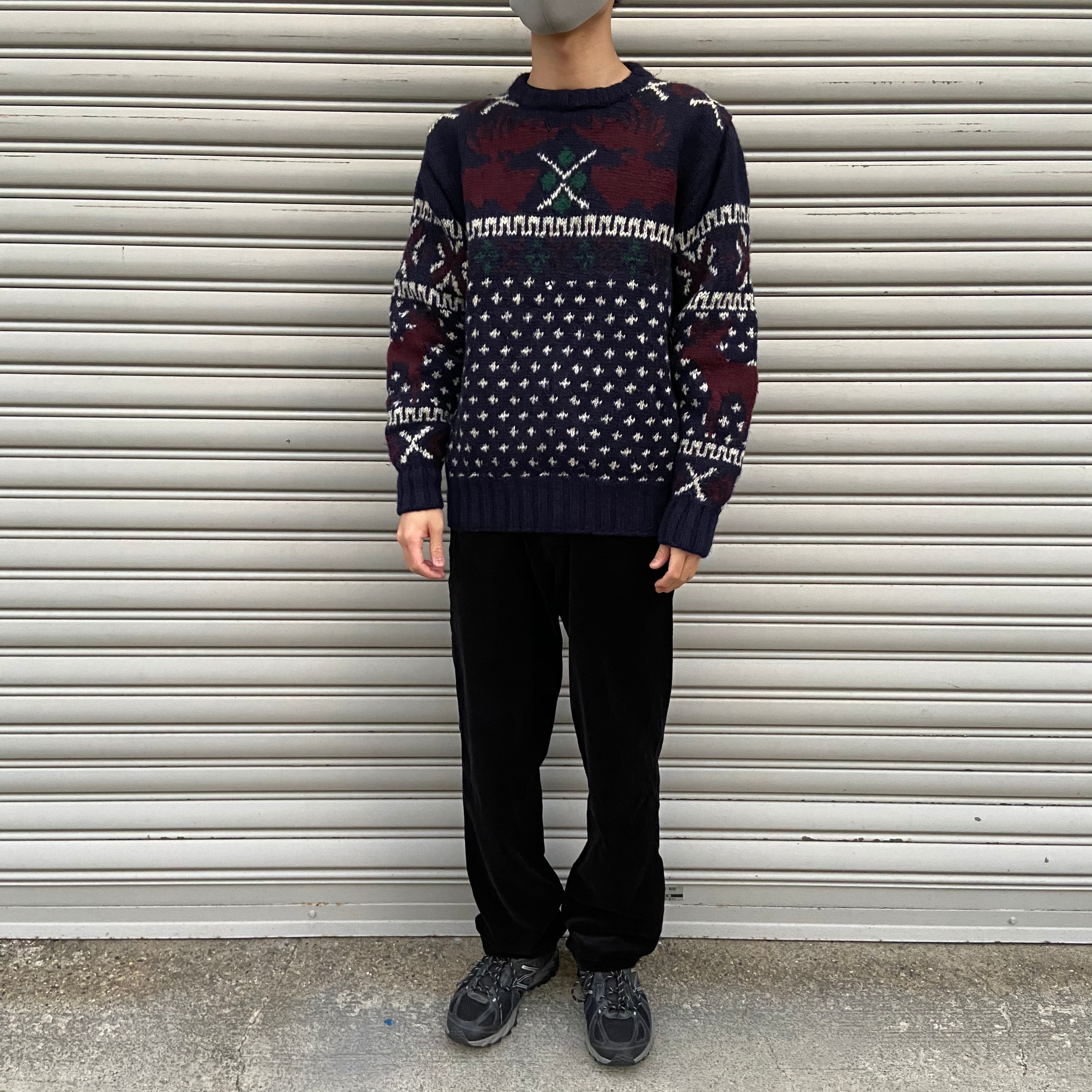 送料無料』Ralph Lauren 90s ハンドニットセーター ヘラジカ 肉厚 M 