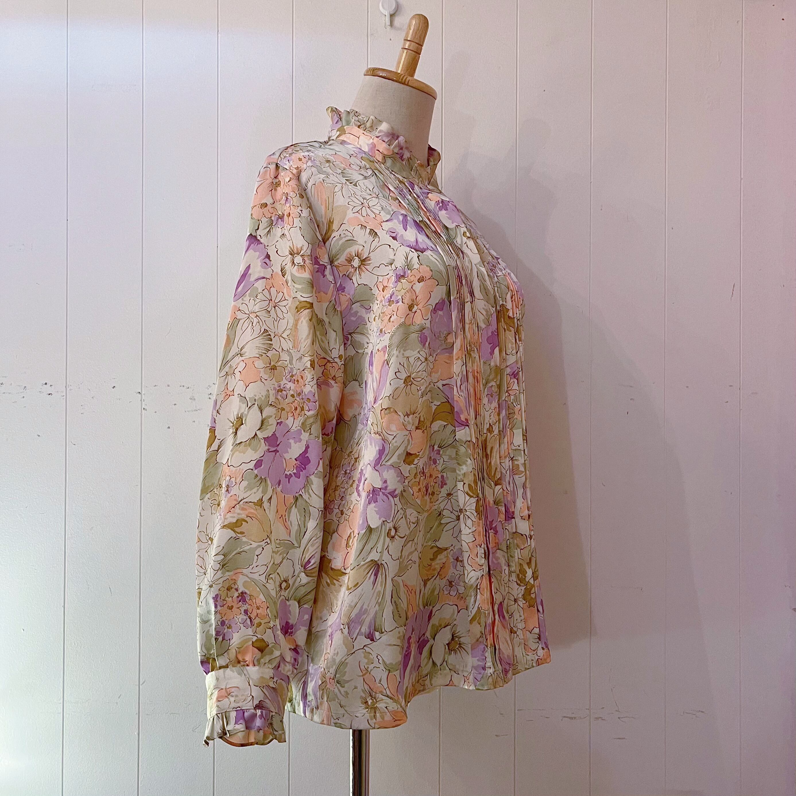 watercolor flower frill stand coller blouse