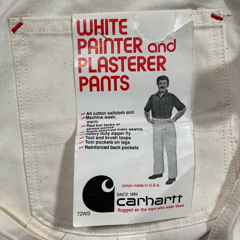 70's carhartt WHITE PAINTER and PLASTERER PANTS カーハート ホワイトペインターパンツ デッドストック  NOS フラッシャー付き プリントタグ 生成 W31 USA製 希少 ヴィンテージ BA-1642 RM2061HH | agito vintage  