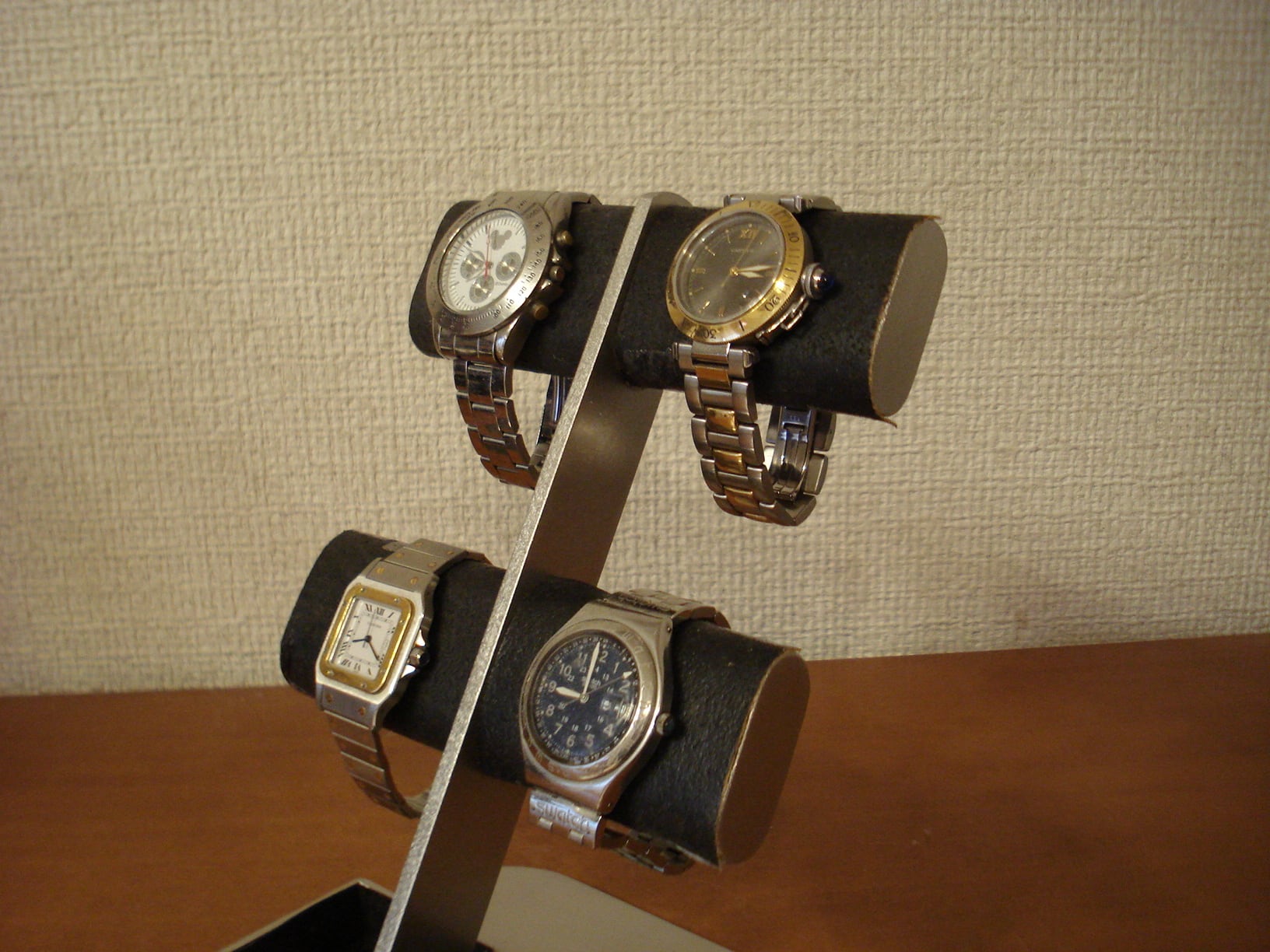 時計スタンド 腕時計 飾る ブラック4本掛け楕円ダブルトレイ