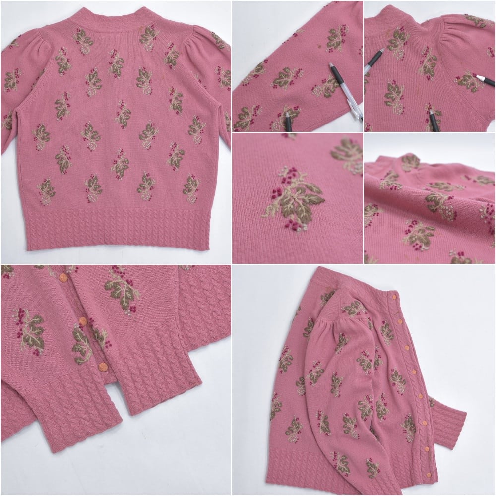 古着 ビンテージ 80s USA ピンク ラメ ニット セーター 花柄 80年代 Jantzen ジャンセン 花柄 フラワー アクリル ニットセーター