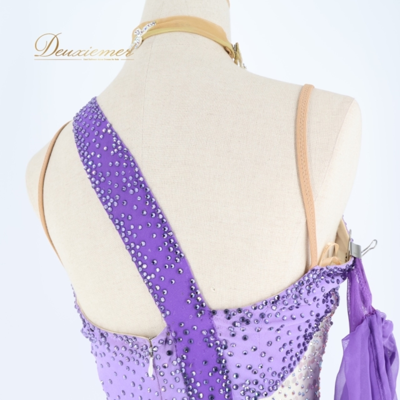 社交ダンス 衣装 スタンダード ドレス ワンピース 紫 アイボリー zdenka arko ズデンカ・アルコ デモ 競技 ダンス パーティ 発表会 ホワイト系 パープル系 落ち感 デザイン ステージ用 コスチューム おしゃれ 上品 レディース エレガント 大人用 フォーマル