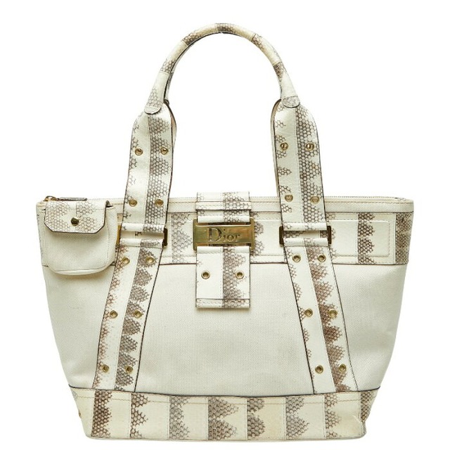 ディオール ロゴ ハンドバッグ トートバッグ ホワイト アイボリー レザー レディース Dior 【中古】