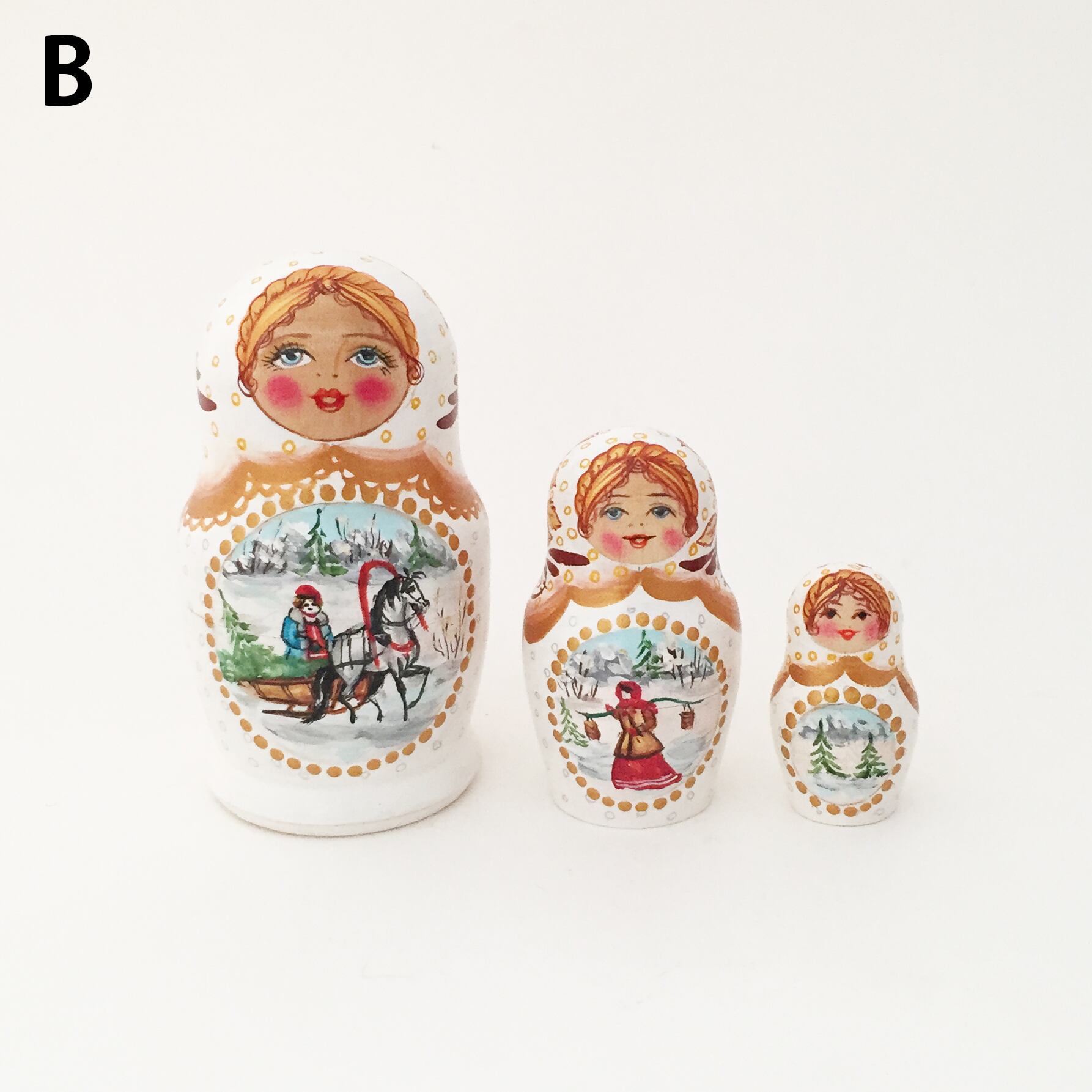 タチアナさんの冬景色マトリョーシカ（3個組/5種類）