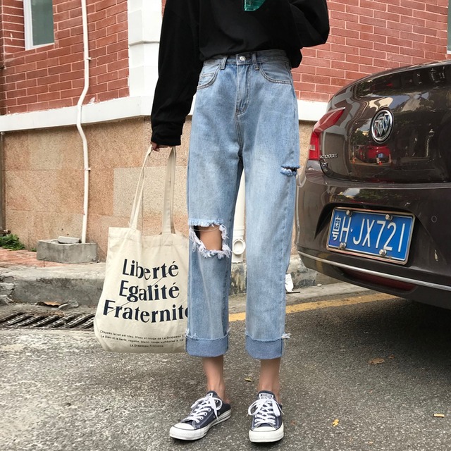 ジーンズ ルーズサマー薄手ハイウェストウェストパンツ 夏物 試着室1261331779