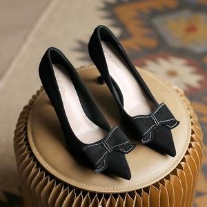 リボン付ポインテッドトゥパンプス　ハイヒール　G0198