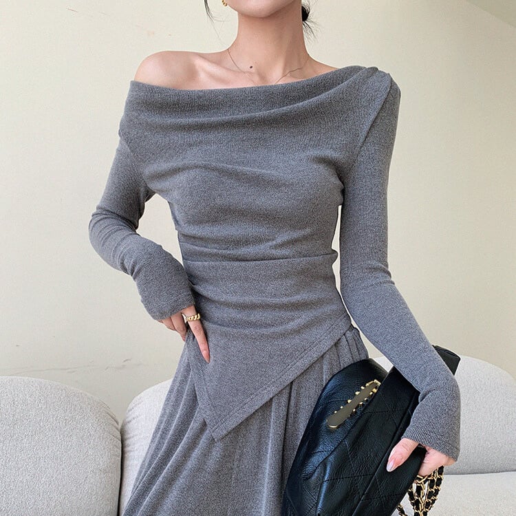 オフショルダー アシンメトリー カットソー 1col H11136