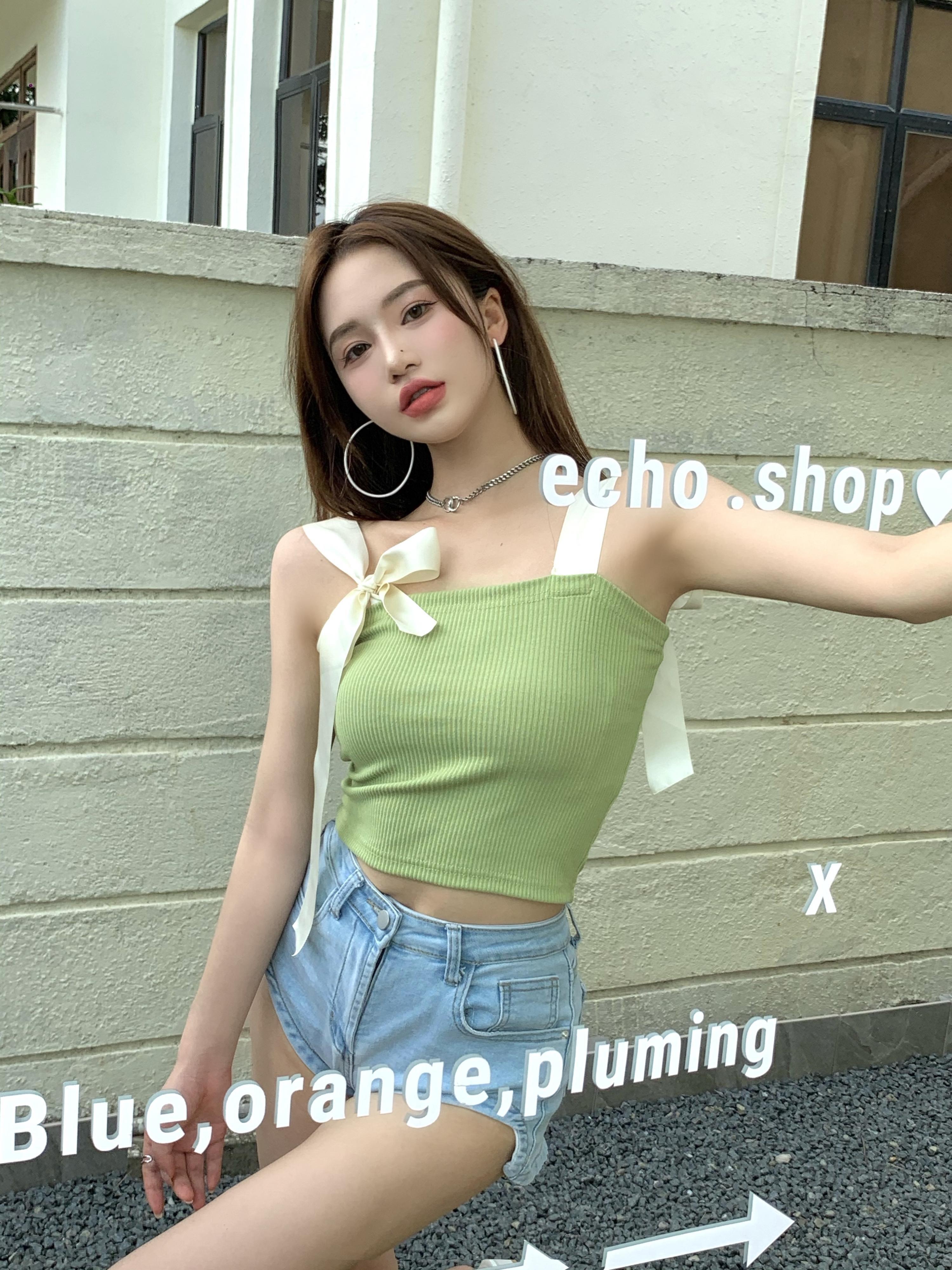 ニットサマーブラウス リボン 大人ガーリー スウィート キュート カジュアル 夏物 ブラックストロベリース82251714311