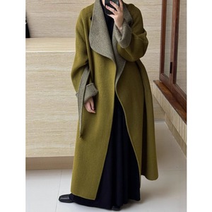 BOTTLE NECK ELEGANT LONG WOOL COAT 4colors M-15469