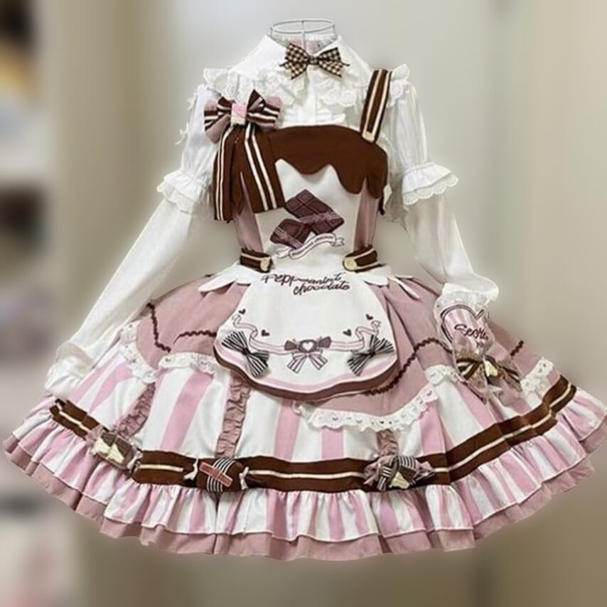 ミントチョコレートフリルロリータワンピース：フルセット | Maiden