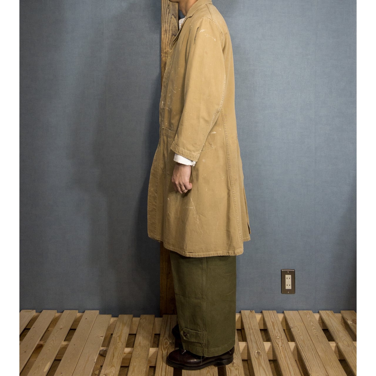 イギリス　ビンテージ50s work coat ワークコート　ペンキ