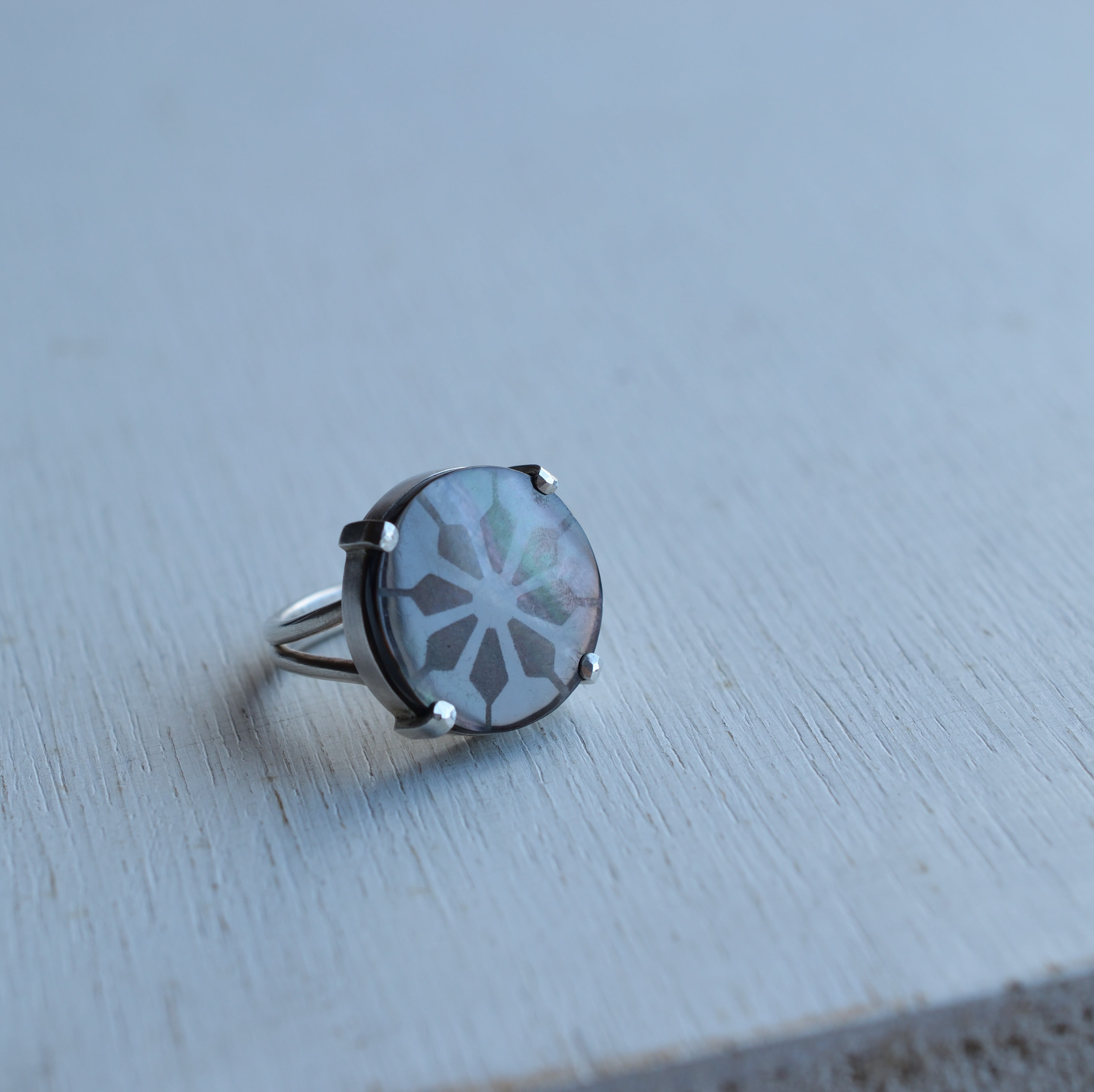 車文様シルバーリング kuro-small