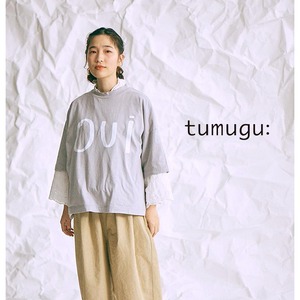 【tumugu:】ラフィ天竺　プリントTシャツ（Oui）