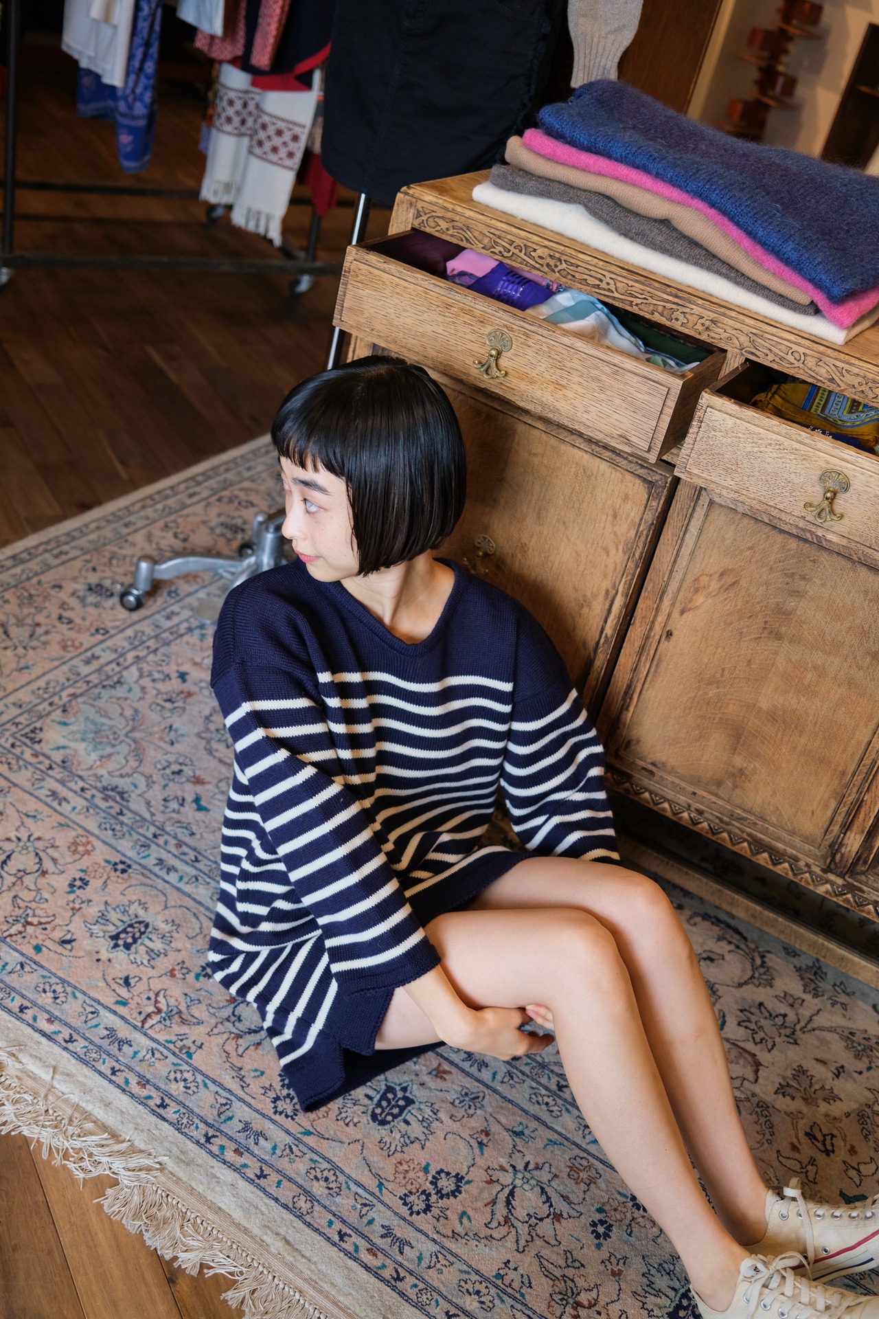 NORTHERN CROFTER ボーダーニットドレス