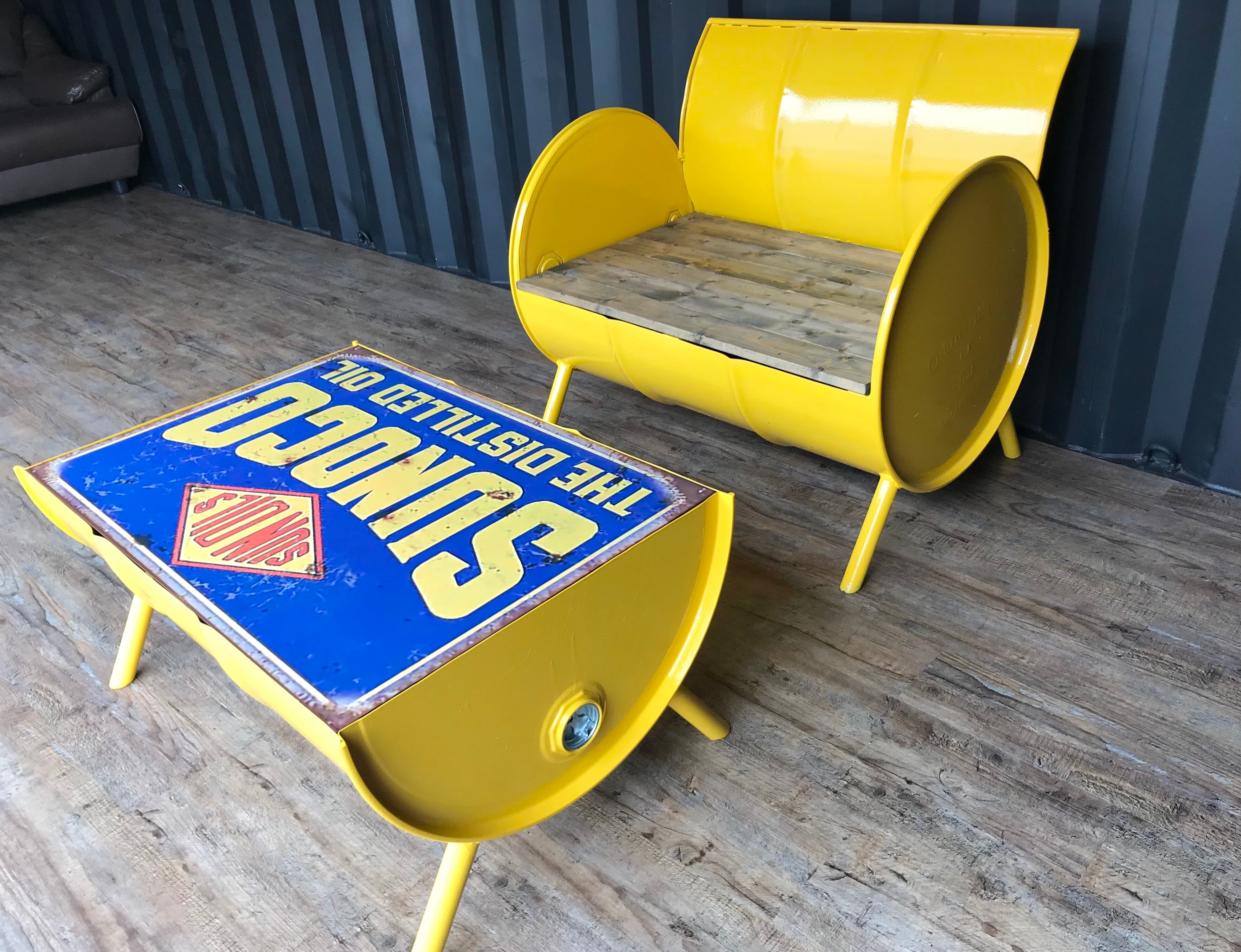 天板グラフィック仕様］ドラム缶リメイクテーブル アメリカン ガレージ