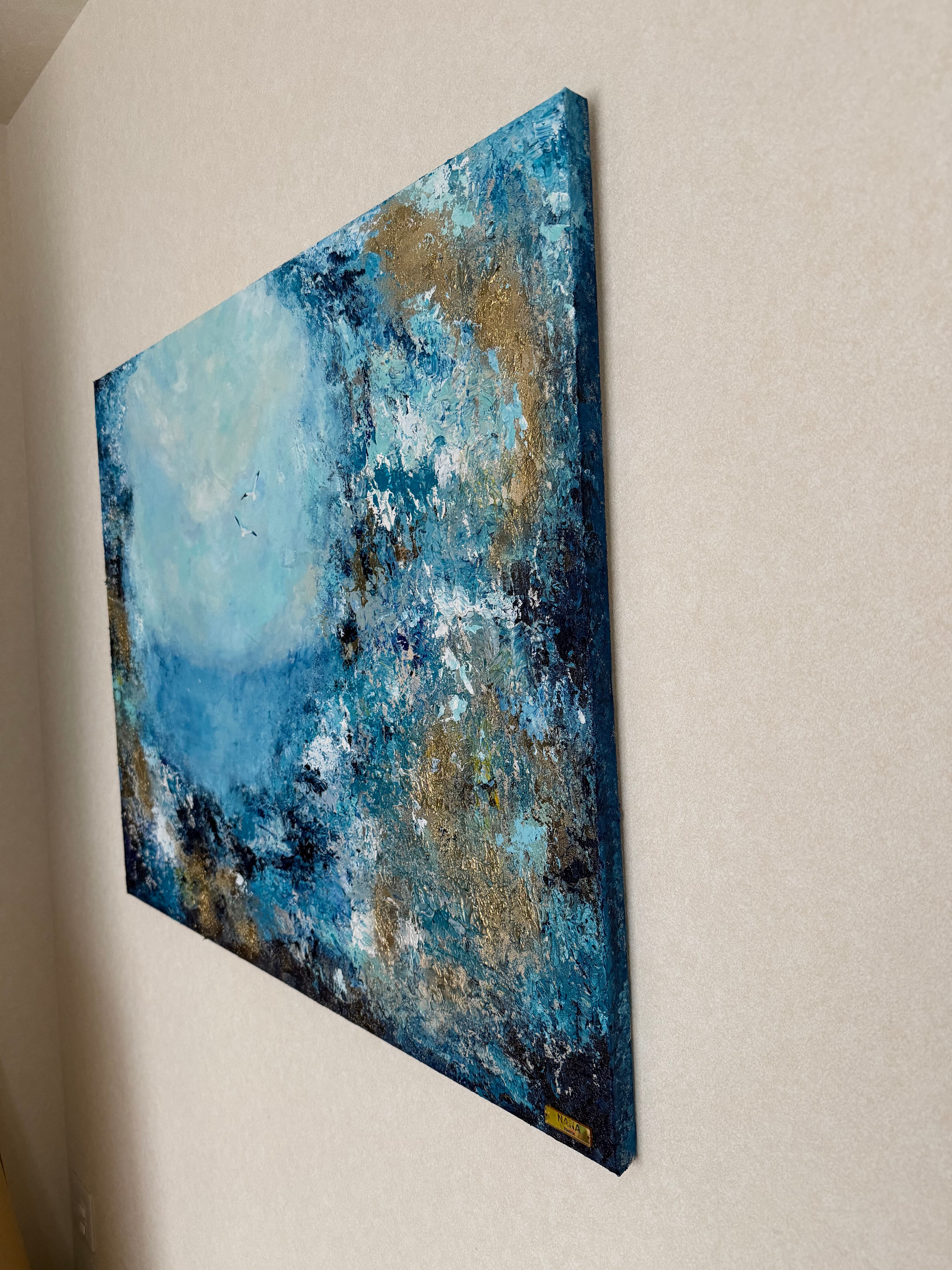 蒼景】 青/海/原画/禅/絵画/アート/抽象画/モダン/ホテル/ゴールド/緑