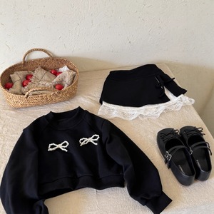 秋リボンつきレース裾スリップスカート