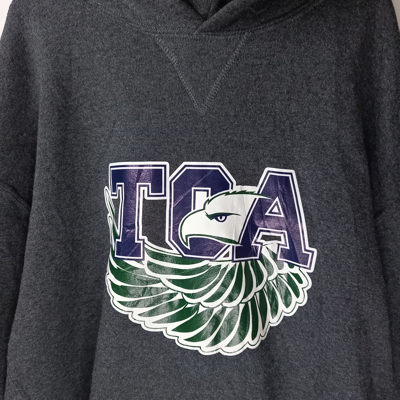 ラッセル　プルオーバーフーディー　パーカー　ビッグプリント　裏起毛　グレー　L