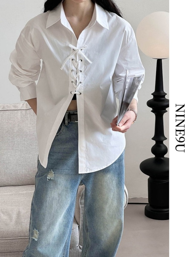 lace-up no-button nichi shirt【NINE7547】